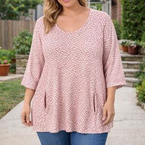 Habitat 1X Pink Textured Tunic Top Plus Size Comfort Wear Casual Relaxed